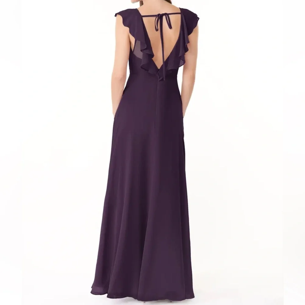 Azazie yoka plum Flowy Ruched Chiffon Dress - Picture 2 of 9